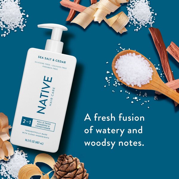 Native Full & Thick 2-in-1 Shampoo & Conditioner, Sea Salt & Cedar, 16.5 OZ