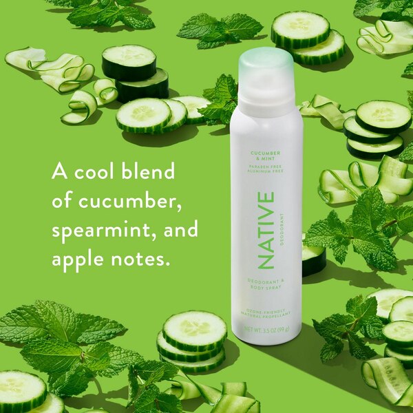 Native Aluminum Free All Day Deodorant & Body Spray, Cucumber & Mint, 3.5 OZ
