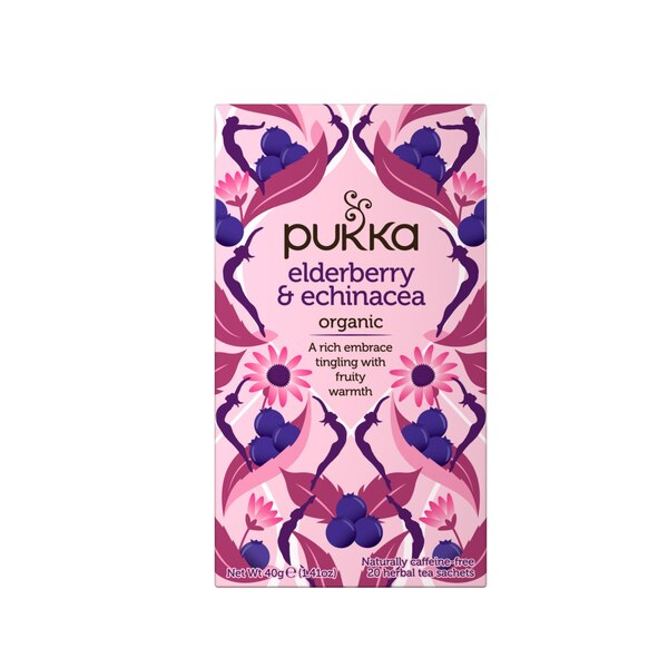 Pukka Organic Herbal Tea Bags, Elderberry & Echinacea Fruit, 20 ct, 1.41 oz