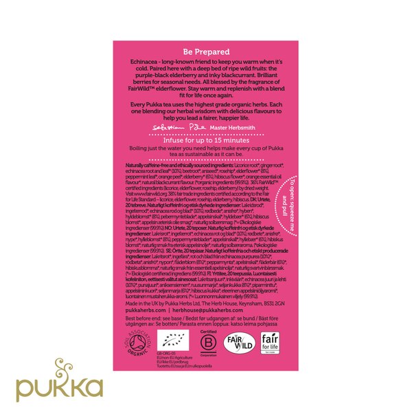 Pukka Organic Herbal Tea Bags, Elderberry & Echinacea Fruit, 20 ct, 1.41 oz