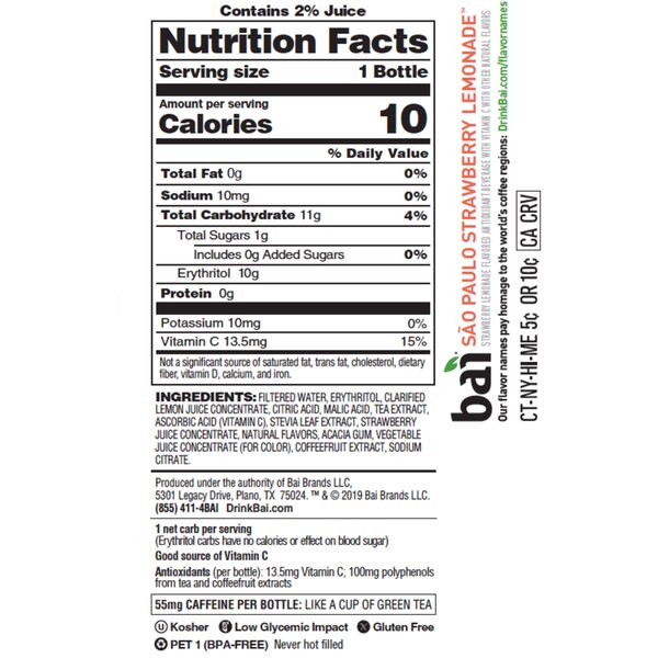 BAI Infusions Sao Paulo Strawberry Lemonade, 18 OZ