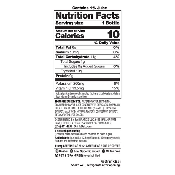 Bai Boost Cartago Pineapple Passion Fruit Antioxidant Water, 18 OZ