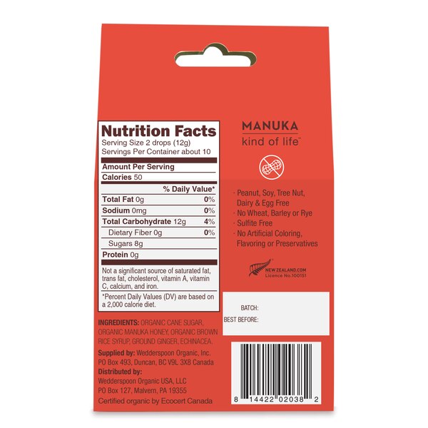 Manuka Organic Honey Drops, Ginger