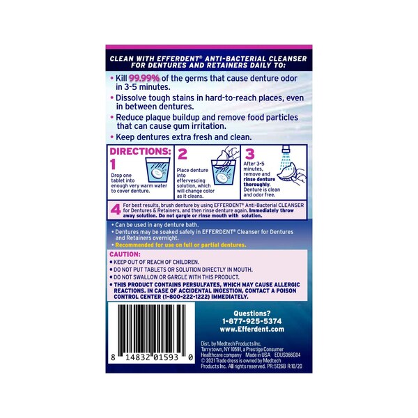 Efferdent Anti-Bacterial Dental Appliance Cleanser, 102 CT