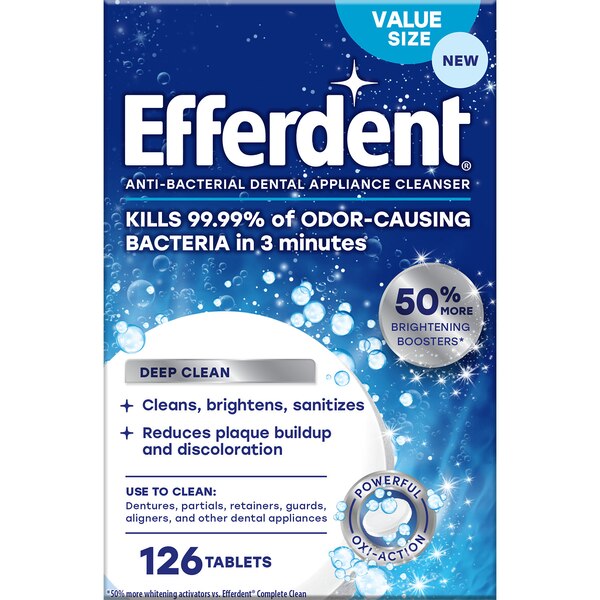 Efferdent PM Overnight Anti-Bacterial Dental Appliance Cleanser, 126 CT