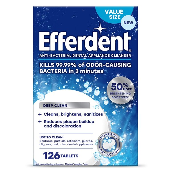 Efferdent PM Overnight Anti-Bacterial Dental Appliance Cleanser, 126 CT