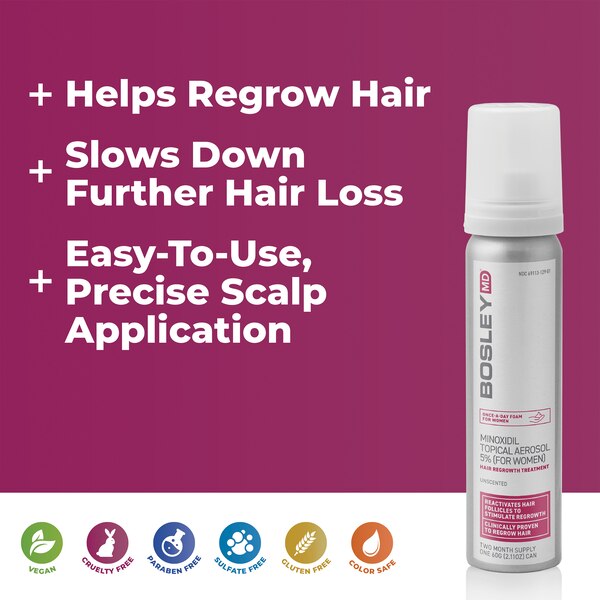 BosleyMD Women's 5% Minoxidil Foam for Hair Regrowth, 1 Month Supply