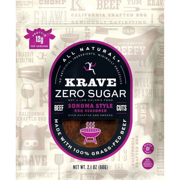 KRAVE Zero-Sugar Sonoma Style BBQ Seasoned Beef Cuts, 2.1 oz