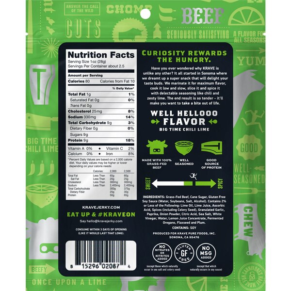 KRAVE Gourmet Beef Cuts, Chili Lime Flavor, 2.7 oz