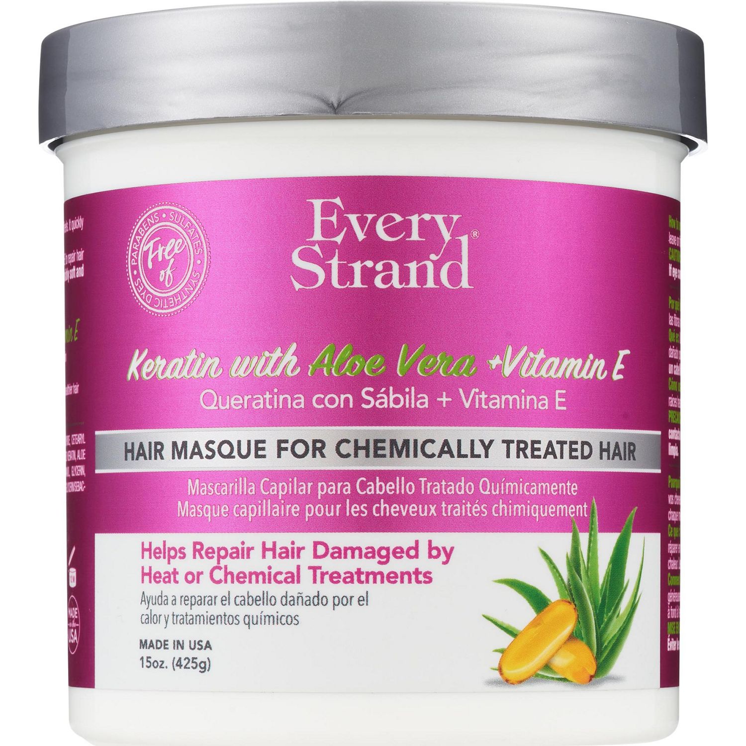 Every Strand Keratin with Aloe Vera & Vitamin E Hair Masque for Chemically Treated Hair, 15 OZ