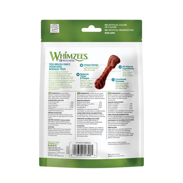 WHIMZEES by Wellness Natural Grain Free Long Lasting Dental Dog Treats, Daily Use Packs, Small Brushzees, 14ct