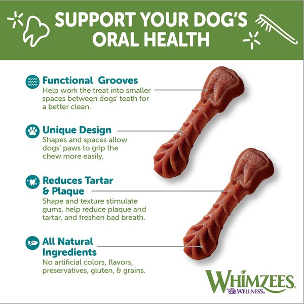 WHIMZEES by Wellness Natural Grain Free Long Lasting Dental Dog Treats, Daily Use Packs, Small Brushzees, 14ct