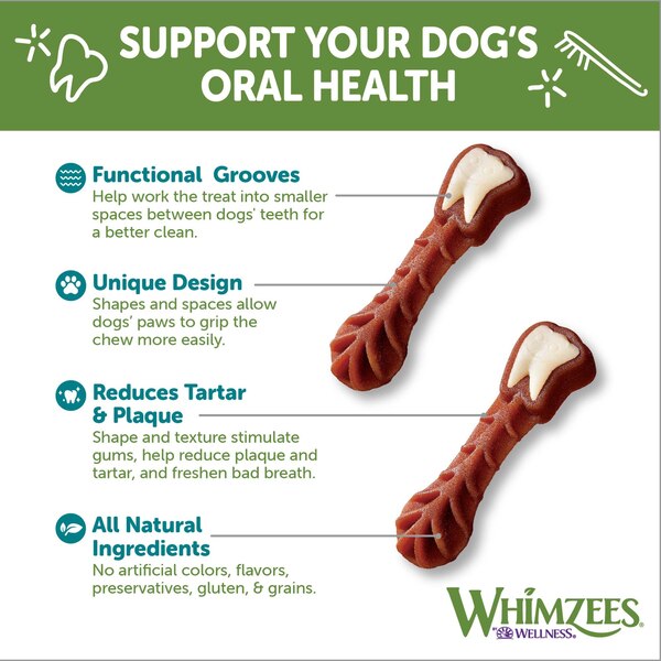 WHIMZEES by Wellness Natural Grain Free Long Lasting Dental Dog Treats, Daily Use Packs, Medium Brushzees, 7ct