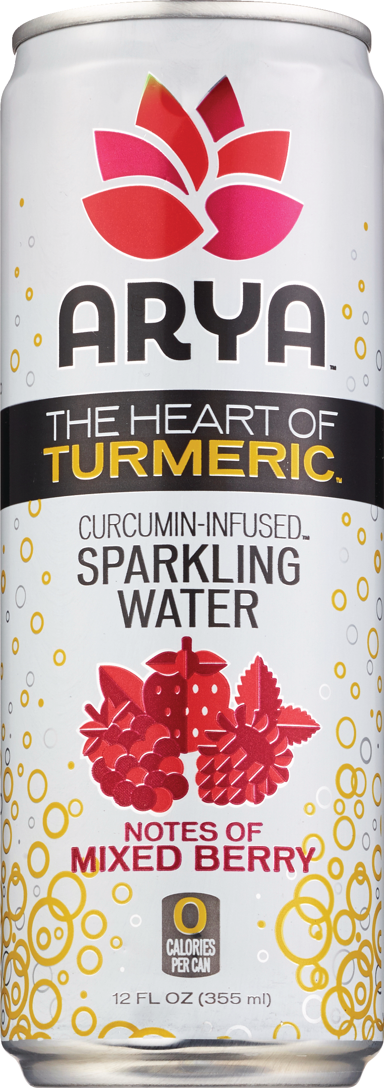 Arya Curcumin-Infused Sparkling Water, Notes of Mixed Berry, 12 oz