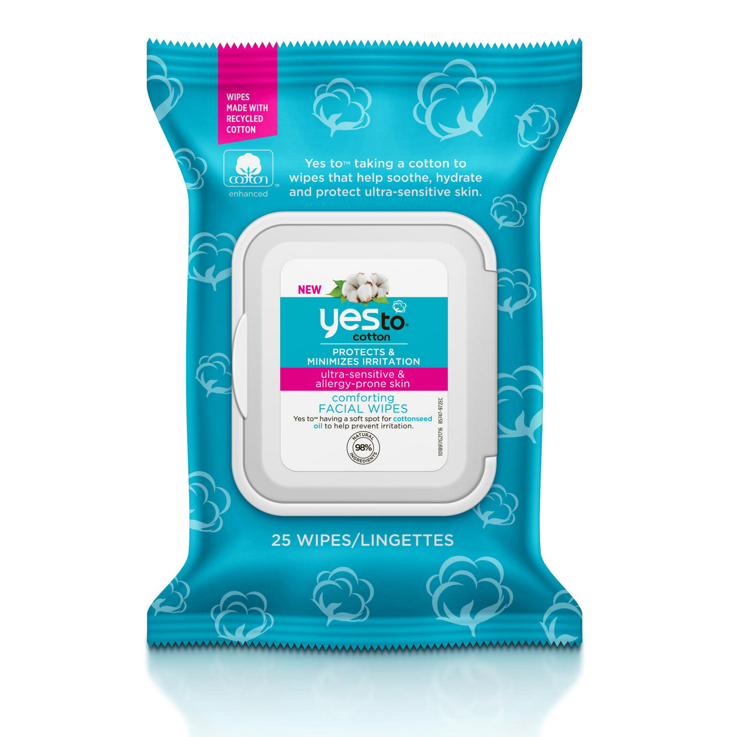 Yes To Cotton Facial Wipes, 25/Pack