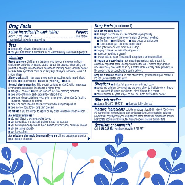 St. Joseph Low Dose Aspirin 81 MG Enteric Coated Tablets