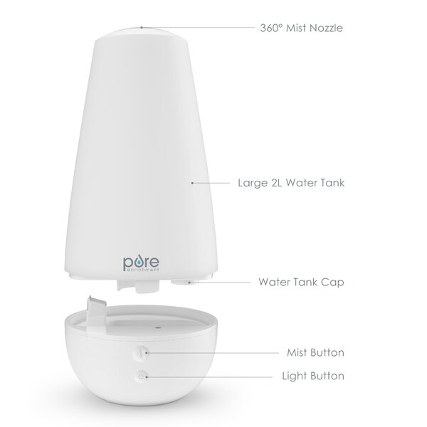Pure Enrichment PureSpa Ultrasonic Cool Mist Humidifier + Essential Oil Diffuser + Ionizer