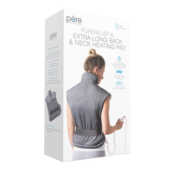 Pure Enrichment PureRelief XL Extra-Long Back and Neck Heating Pad, Gray