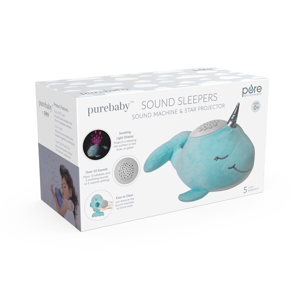 Pure Enrichment PureBaby Sound Sleepers Portable Sound Machine & Star Projector, Narwhal