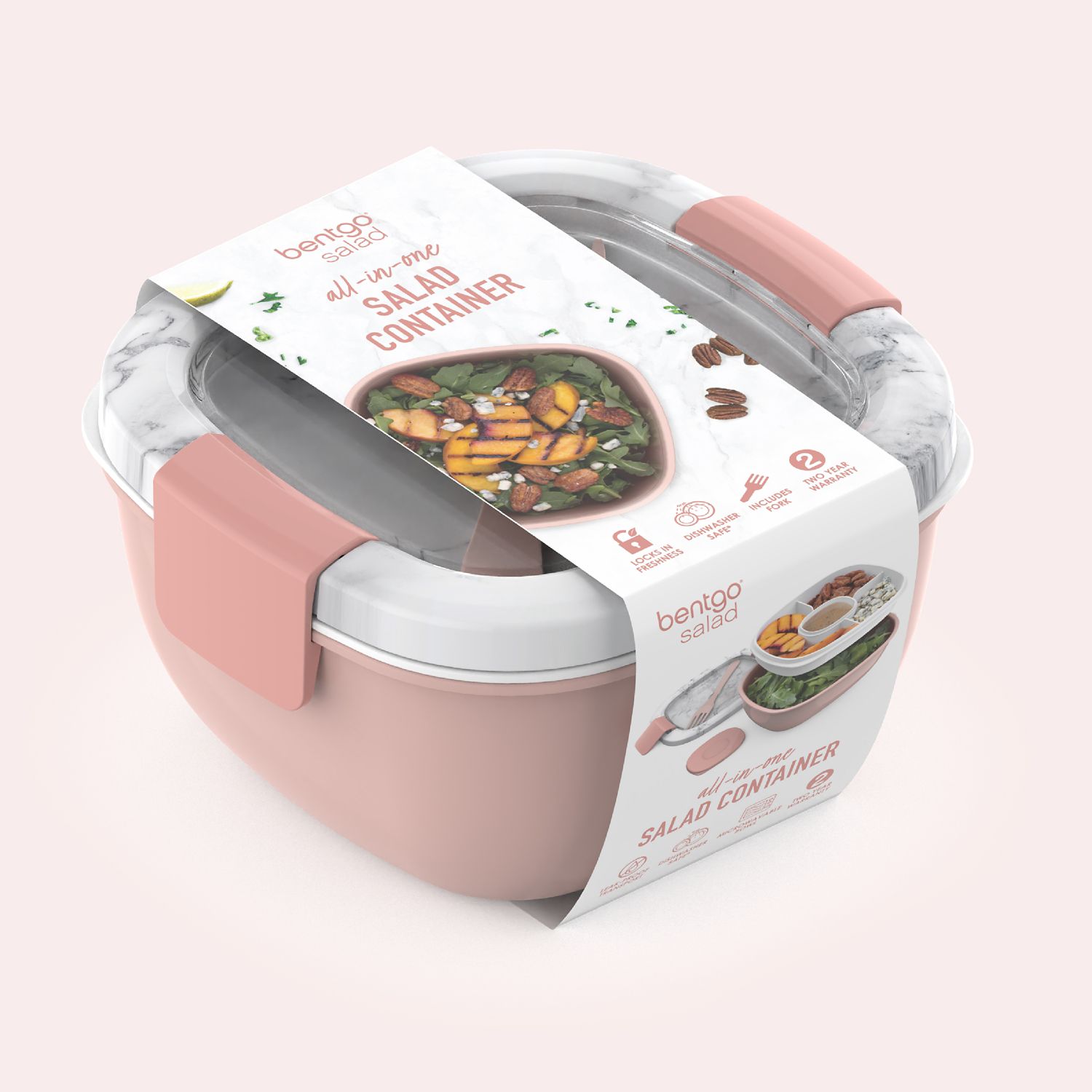 Bentgo Salad All-In-One Salad Container, Blush Marble