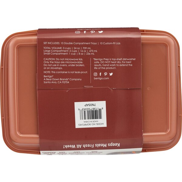 Bentgo Prep 2-Compartment Container, 10 ct