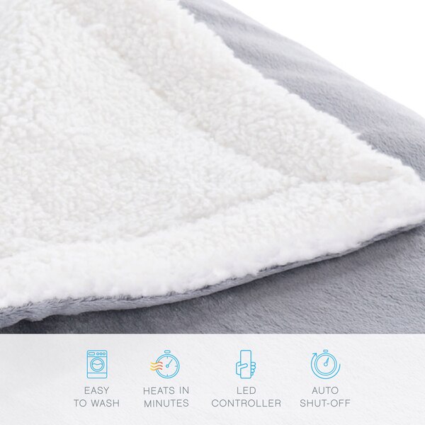 Pure Enrichment PureRelief Plush Heated Throw Blanket, Gray