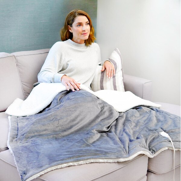 Pure Enrichment PureRelief Plush Heated Throw Blanket, Gray