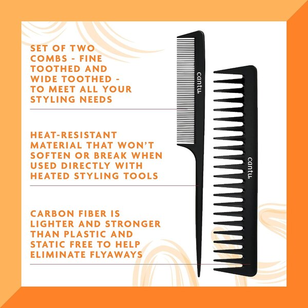 Cantu Style Carbon Fiber Combs, Black, 2 CT