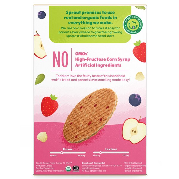 Sprout Organics Waffles Soft Baked Treat, Strawberry