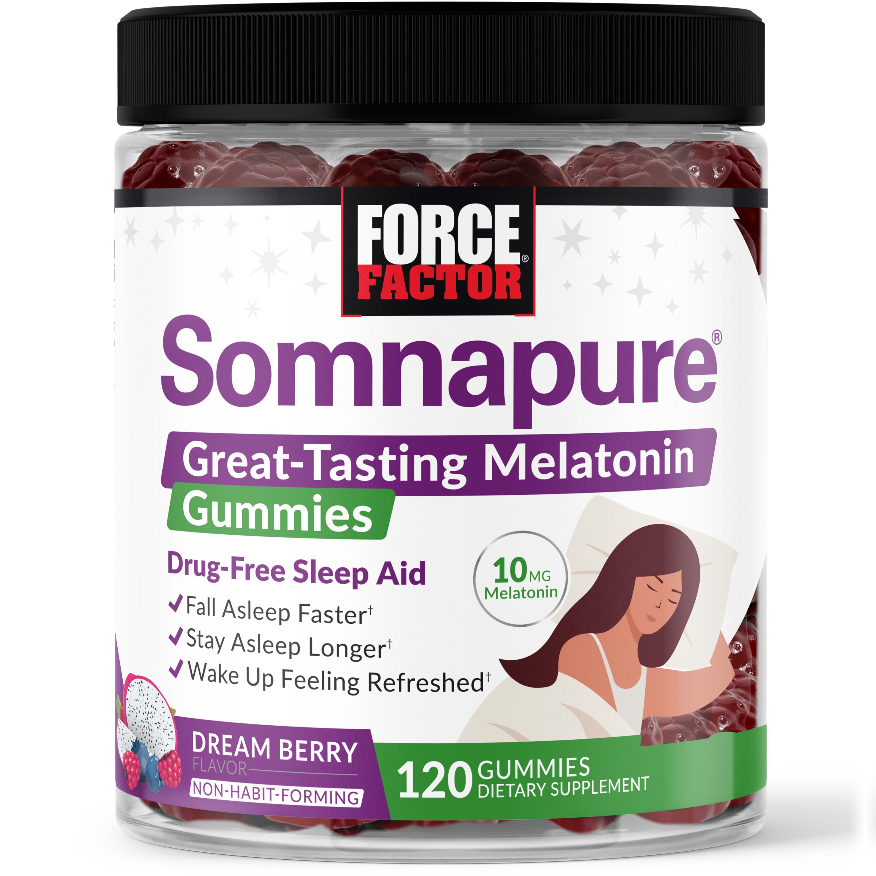 Force Factor Somnapure Gummies Natural Sleep Aid, 10mg Melatonin, Dream Berry, 120 CT