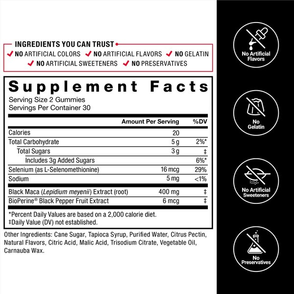 Force Factor Black Maca Gummies, 60 CT