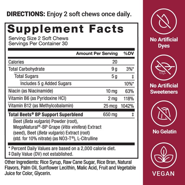 Force Factor Total Beets Blood Pressure Support Soft Chews, 60 CT