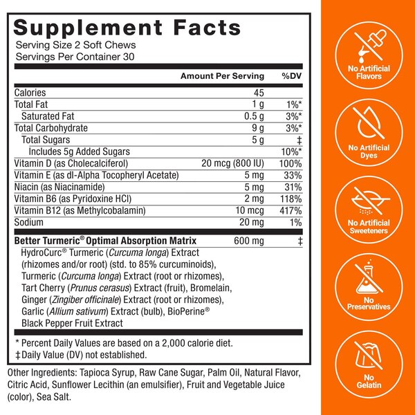 Force Factor Better Turmeric Soft Chews, Fruit Splash, 60 CT