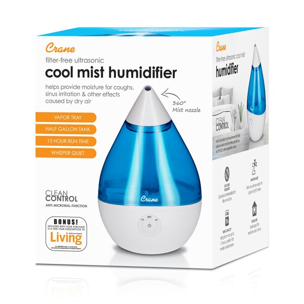 Crane Droplet 0.5 Gallon Ultrasonic Cool Mist Humidifier