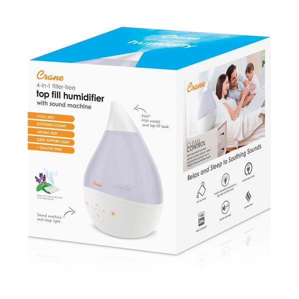 Crane 4-In-1 Top Fill 1 Gallon Cool Mist Humidifier with Sound Machine