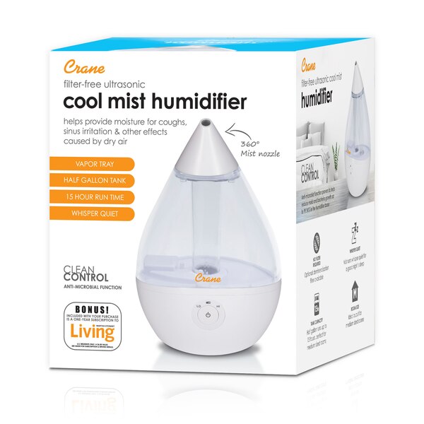 Crane Droplet 0.5 Gallon Ultrasonic Cool Mist Humidifier