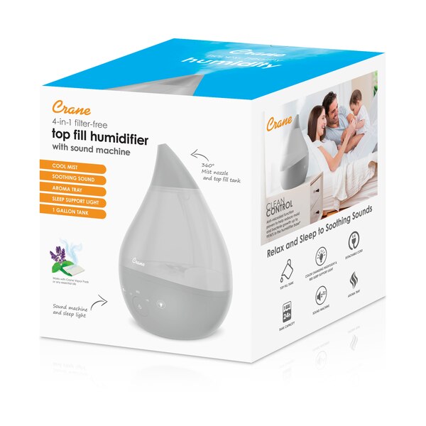 Crane 4-In-1 Top Fill 1 Gallon Cool Mist Humidifier with Sound Machine