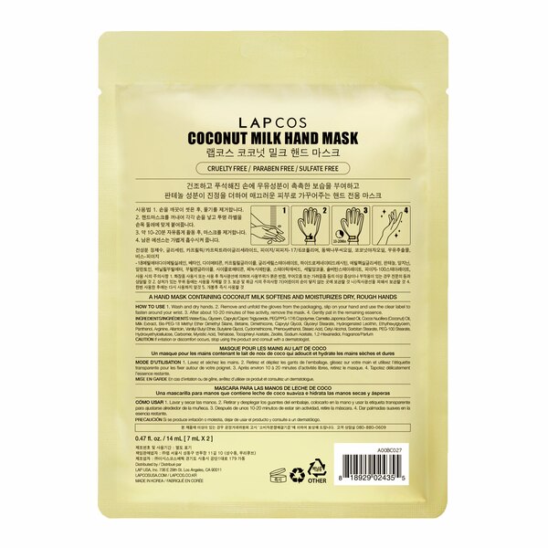 LAPCOS Coconut Hand Mask for Dry Dull Skin