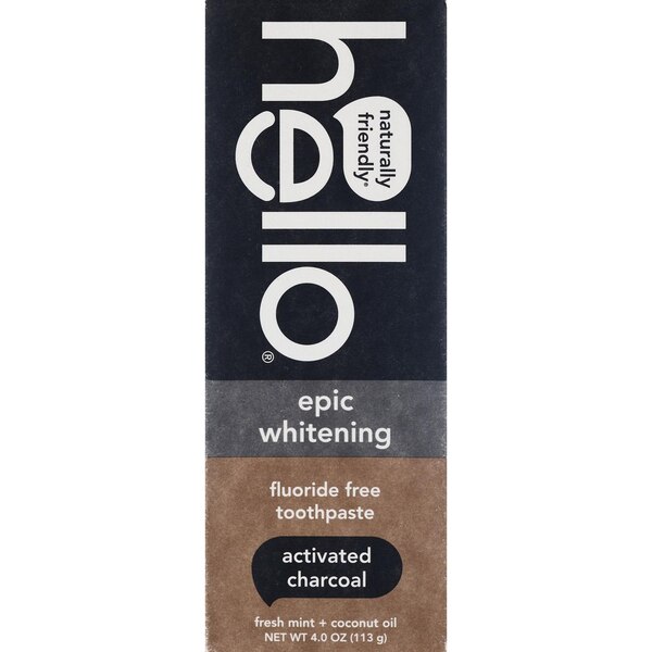 Hello Activated Charcoal Epic Whitening Toothpaste, Fresh Mint + Coconut Oil, 4 OZ