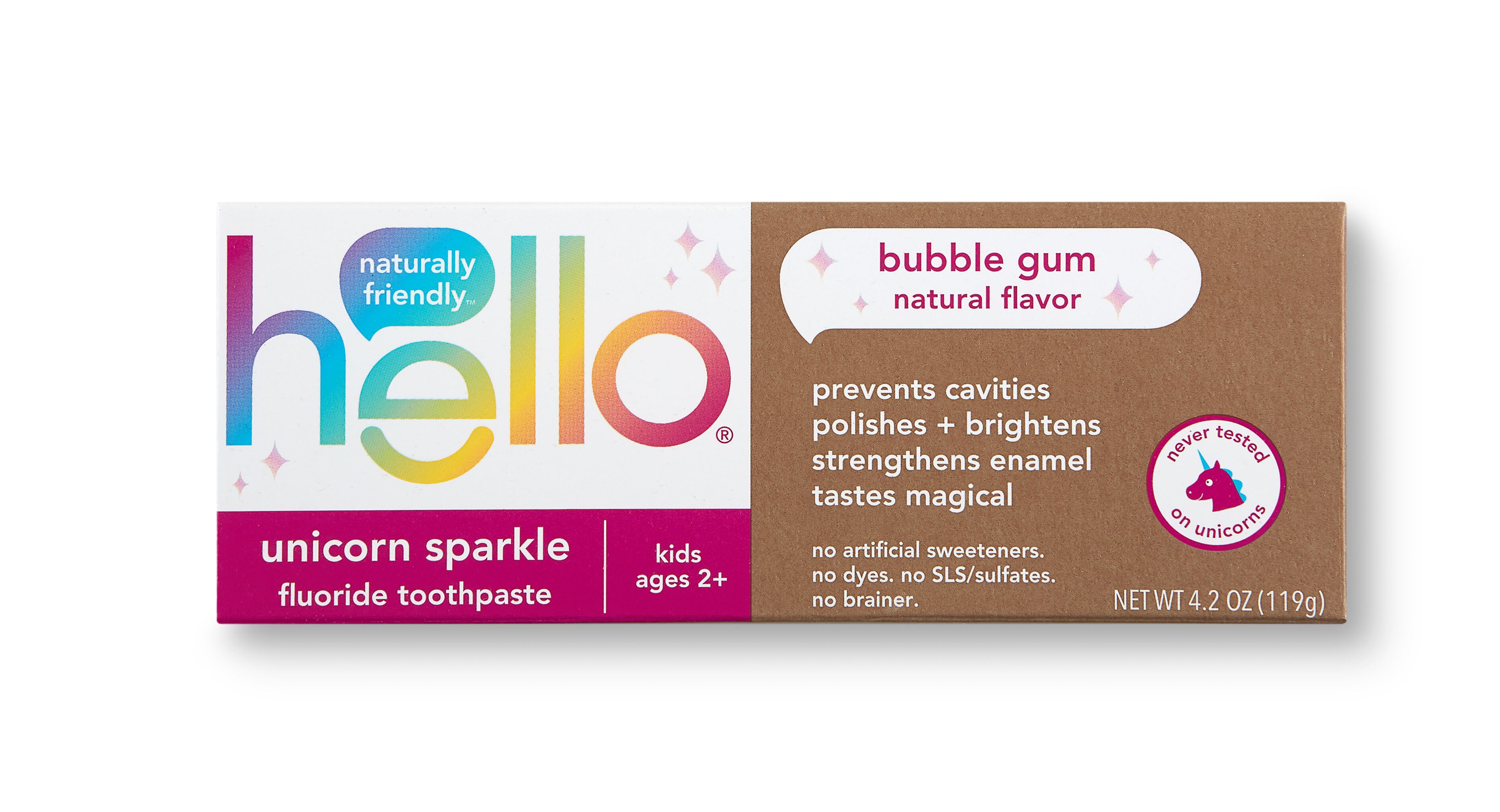 hello Kids Unicorn Sparkle Fluoride Toothpaste,  Natural Bubble Gum Flavor, 4.2 OZ