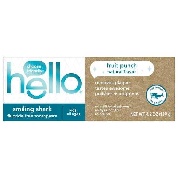 hello Kids Smiling Shark Fluoride Free Toothpaste, Fruit Punch, 4.2 OZ
