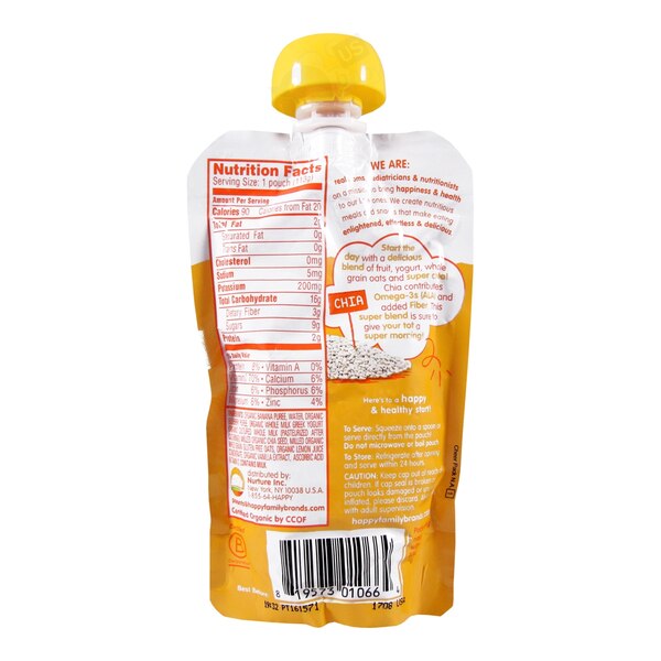 HappyTot Super Morning Organic Fruit, Yogurt & Oats Baby Food Pouch, 4 OZ
