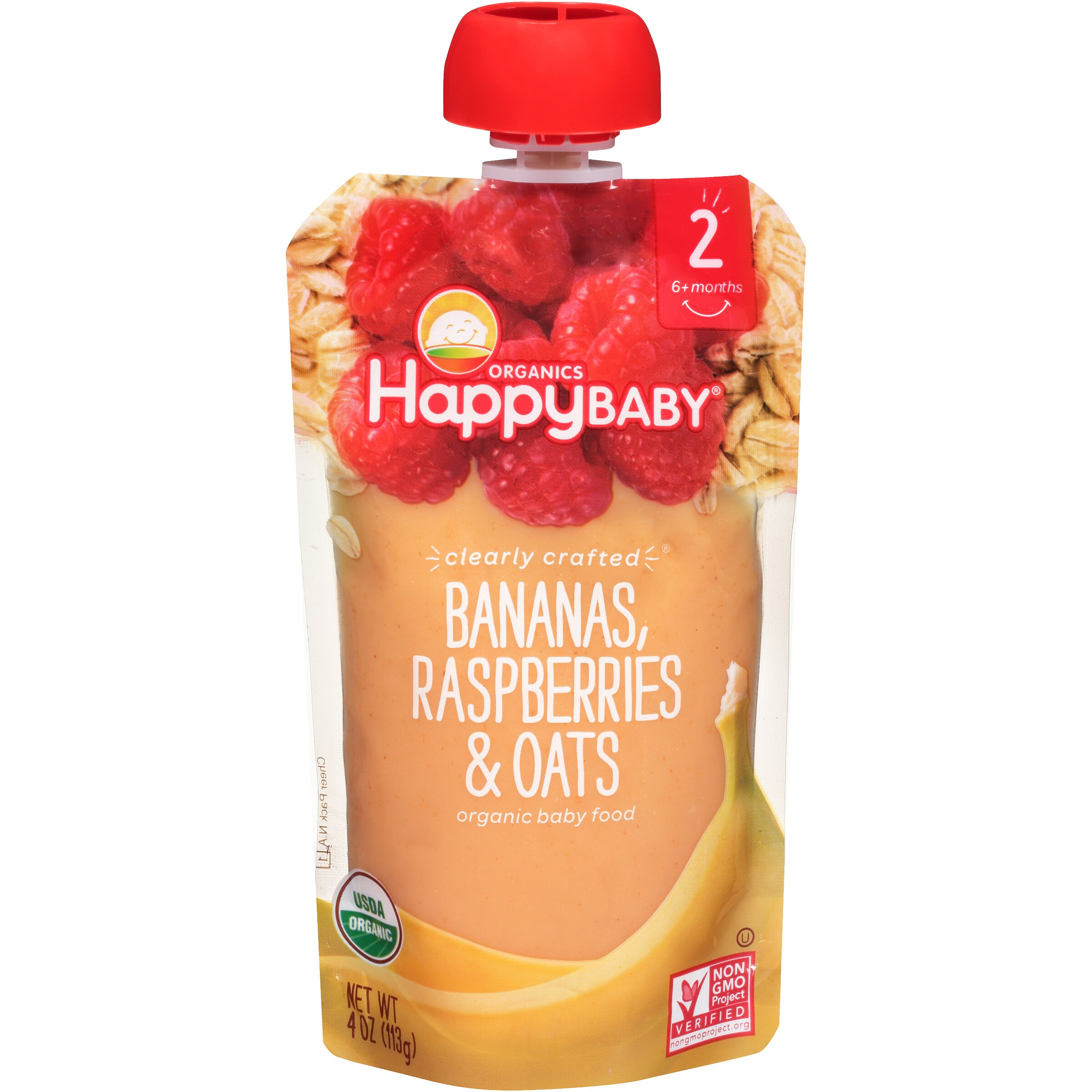 HappyBaby Clearly Crafted Bananas Raspberries & Oats Baby Food Pouch
