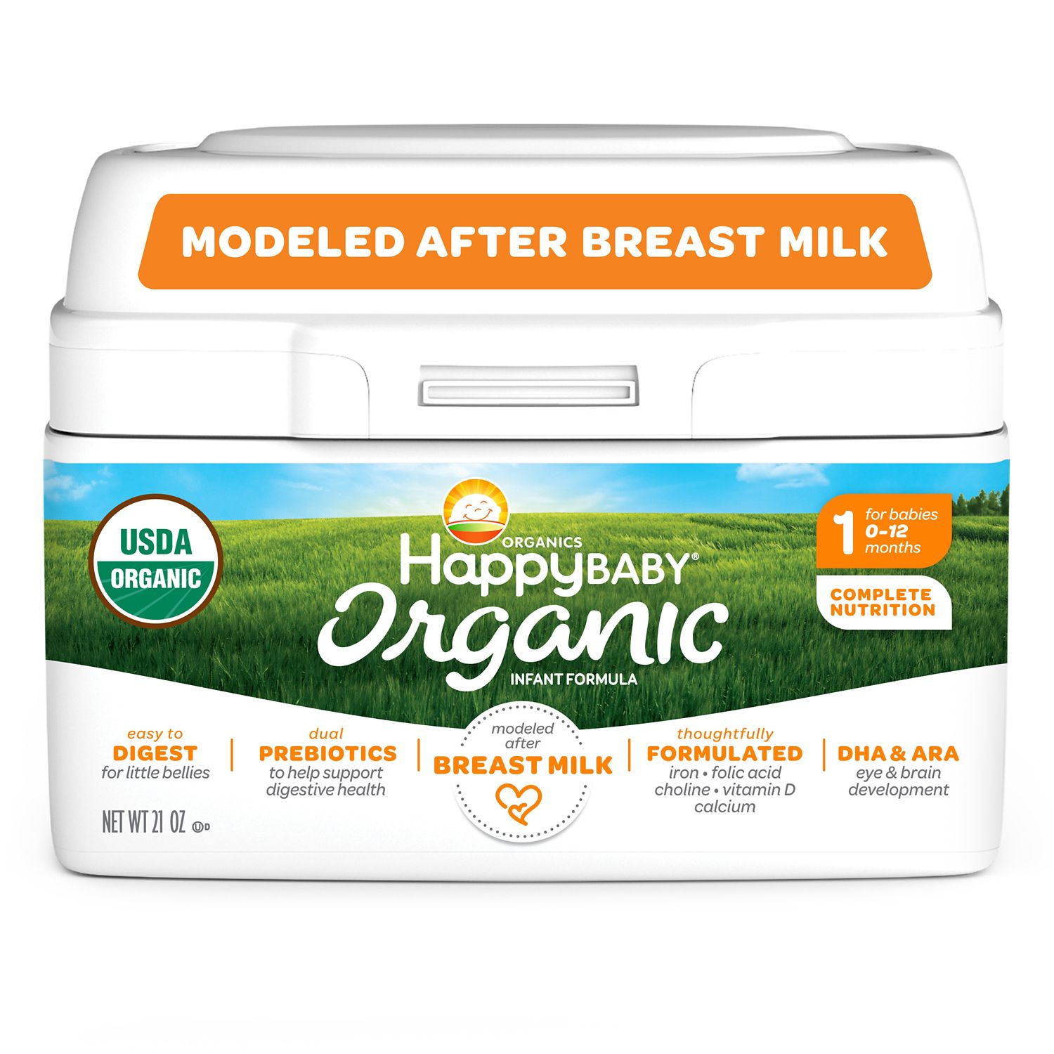 Happy Baby Organic Stage 1 Infant Formula with Iron Powder, 21 OZ