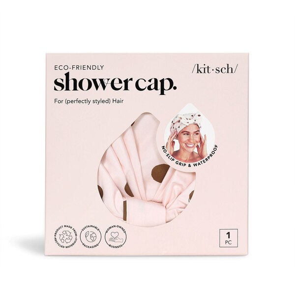 Kitsch Recycled Polyester Luxe Shower Cap, Blush Dot