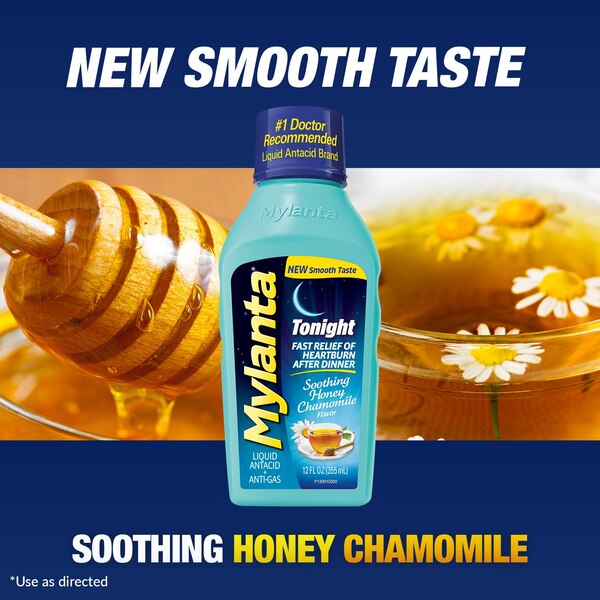 Mylanta Tonight Liquid Antacid + Anti-Gas Relief, Honey Chamomile, 12 FL OZ