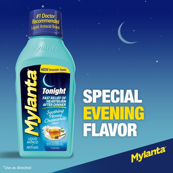 Mylanta Tonight Liquid Antacid + Anti-Gas Relief, Honey Chamomile, 12 FL OZ