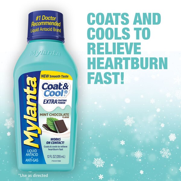 Mylanta Coat & Cool Liquid Antacid + Anti-Gas Relief, Chocolate Mint Flavor, 12 OZ