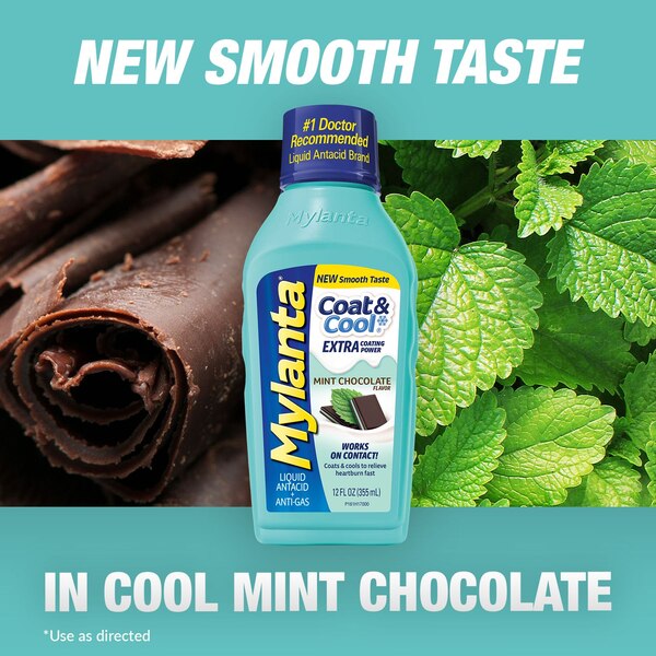 Mylanta Coat & Cool Liquid Antacid + Anti-Gas Relief, Chocolate Mint Flavor, 12 OZ