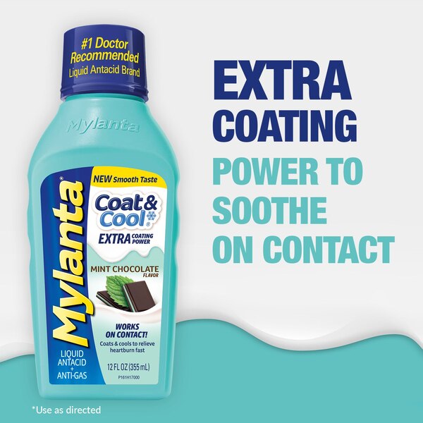 Mylanta Coat & Cool Liquid Antacid + Anti-Gas Relief, Chocolate Mint Flavor, 12 OZ
